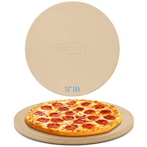 Unicook 16 Inch Round Pizza Baking Stone, Heavy Duty Cordierite Pizza Stone for Oven and Grill, Thermal Shock Resistant, Ideal for Baking Crisp Crust Pizza, Bread and More, Includes Scraper - CookCave