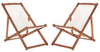 Safavieh PAT7040E-SET2 Outdoor Loren Brown (Set of 2) Sling Chair, Natural/Beige - CookCave