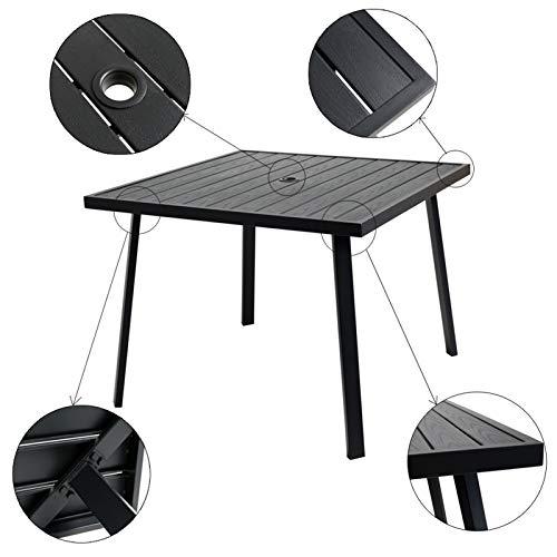 C-Hopetree Outdoor Dining Table with Umbrella Hole for Outside Patio, Metal, Square, Black - CookCave