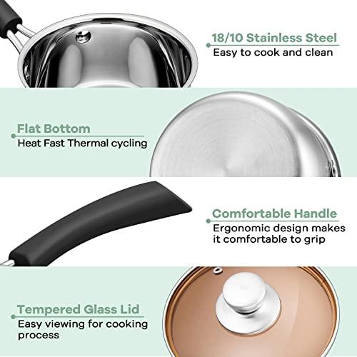 Herogo 1 Quart Saucepan with Lid, 18/10 Stainless Steel Nonstick Small Sauce Pan Pot, 1Qt Saucepan for Gas Electric Stove Top Camping, Healthy & Rust Free - CookCave