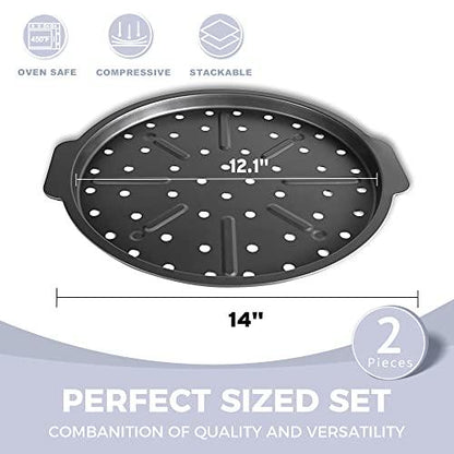 HONGBAKE 2 Pack Pizza Pan with Holes 12 Inch, Nonstick Pizza Tray for Oven with Widen Handles, Hot Air Pizza Crisper Tin, Round Baking Sheet for Frozen & Homemade Pizza, Grey - CookCave