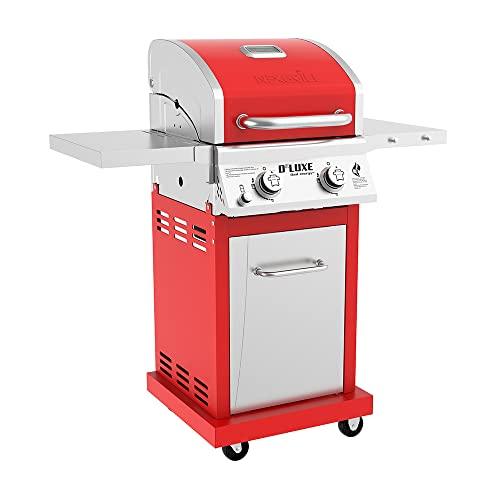 Nexgrill Deluxe 2-Burner Propane Barbecue Gas Grill with Warming Rack, 401 sq. in, 28000 BTUs, Outdoor Cooking, Patio, Barbecue Grill, Foldable Side Table, with Full stainless Steel Control Panel, Red - CookCave