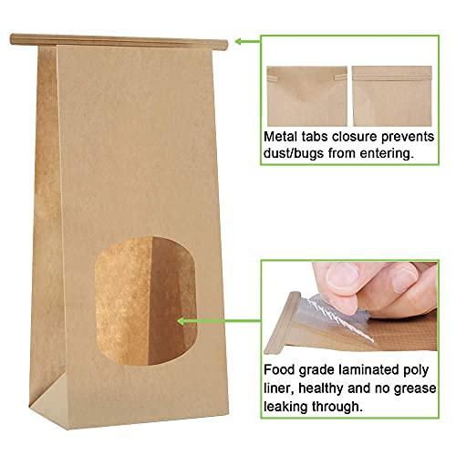 BagDream Bakery Bags with Window Kraft Paper Bags 50Pcs 4.5x2.36x9.6 Inches Tin Tie Tab Lock Bags Brown Window Bags Cookie Bags, Coffee Bags - CookCave