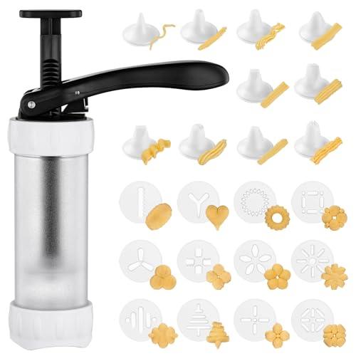 Cookie Press Set, Churro Maker with 12 Discs and 10 Cake Decorating Tips, Cookie Press for Biscuit and Churro, White - CookCave