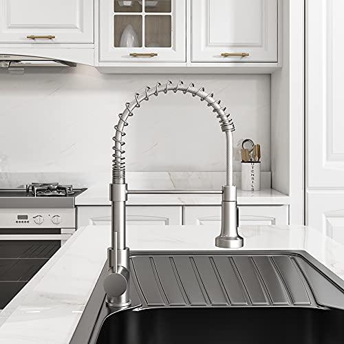 OWOFAN Kitchen Faucet with Pull Down Sprayer Brushed Nickel Stainless Steel Single Handle Pull Out Spring Sink Faucets 1 Or 3 Hole Dual Function for Farmhouse Camper Laundry Utility Rv Wet Bar - CookCave