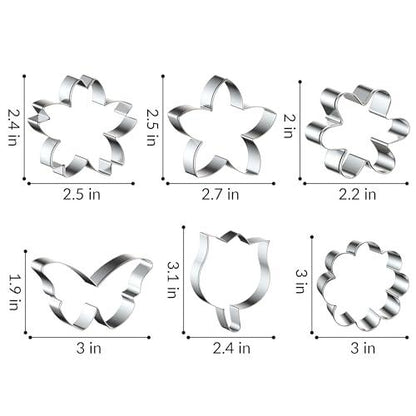 FUSOTO 6PCS Flower Cookie Cutter Set, 3 Inches Flower Shaped Cookie Cutter-Daisy, Tulip, Sakura, 2 Shaped of Flowers, Butterfly, Stainless Steel Cookie Cutters, Baking Tool for Homemaking Cookie - CookCave