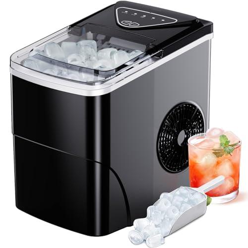 Silonn Ice Makers Countertop, 9 Cubes Ready in 6 Mins, 26lbs in 24Hrs, Self-Cleaning Ice Machine with Ice Scoop and Basket, 2 Sizes of Bullet Ice for Home Kitchen Office Bar Party - CookCave