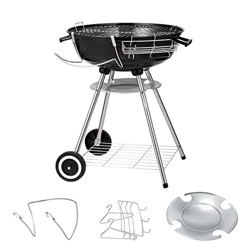 VEVOR 22 inch Charcoal Grill, Portable Charcoal Grill with Wheels for Outdoor, Porcelain-Enameled Lid and Ash Catcher & Thermometer, Round Barbecue Kettle Grill Bowl Wheels for Small Patio Backyard - CookCave