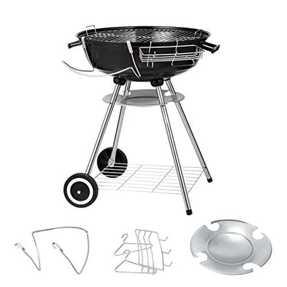 VEVOR 22 inch Charcoal Grill, Portable Charcoal Grill with Wheels for Outdoor, Porcelain-Enameled Lid and Ash Catcher & Thermometer, Round Barbecue Kettle Grill Bowl Wheels for Small Patio Backyard - CookCave