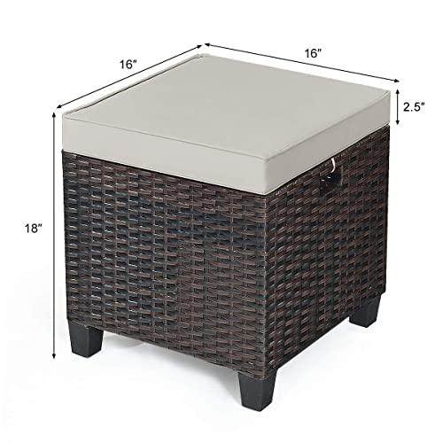 Tangkula 2 Pieces Outdoor Patio Ottoman, All Weather Rattan Wicker Ottoman Seat, Patio Rattan Furniture, Outdoor Footstool Footrest Seat w/Removable Cushions (Brown) - CookCave