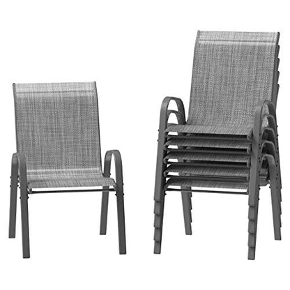 Amopatio Patio Chairs Set of 6, Outdoor Stackable Dining Chairs for All Weather, Breathable Garden Outdoor Furniture for Backyard Deck, Dark Grey - CookCave