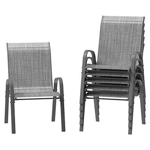 Amopatio Patio Chairs Set of 6, Outdoor Stackable Dining Chairs for All Weather, Breathable Garden Outdoor Furniture for Backyard Deck, Dark Grey - CookCave