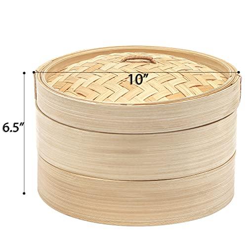 Trademark Innovations Bamboo Steamer - 3 Piece - 10 Inch Diameter - CookCave