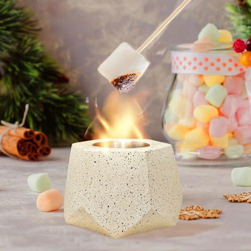 Table Top Fire Pit Bowl - Portable Concrete Tabletop Fireplace for Indoor Outdoor Decor Small Alcohol Burner Patio Balcony Smores Maker with Lids for Christmas Valentine's Day Gift - CookCave