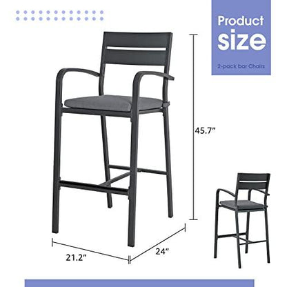 Soleil Jardin Outdoor Bar Stools Set of 2 All-Weather Aluminum Barstools Bar Height Patio Chairs with Cushions for Backyard Balcony Pool, Dark-Grey - CookCave