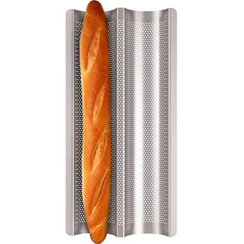 Fulimax Baguette Pan French Bread Pans For Baking Pans, Nonstick 2 Slots Perforated Italian Loaf Pan Mold Long French Bread Pan Golden - CookCave