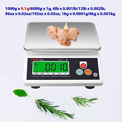 VisionTechShop VK-2D 0.1g Premium Food Kitchen Scale, Lb/Oz/Kg/g Switchable, Stainless Steel Plate Food Scale, Large LCD Display with Backlight, 12lb Capacity, 0.002lb Readability - CookCave