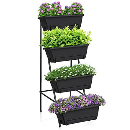 OYEAL Raised Garden Bed 4 Tier Vertical Garden Planter Indoor Outdoor Raised Planter Box with Legs Elevated Herb Garden Planter for Flowers Vegetables Plants, Black - CookCave