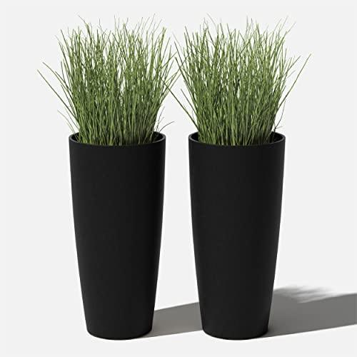 Veradek Vega Round Tall Planter Pots for Indoor/Outdoor Use | Made from Plastic - Concrete Mix with Drainage Holes | Perfect for Small to Large Succulent Plants, Flowers, Modern Interior Plants - CookCave