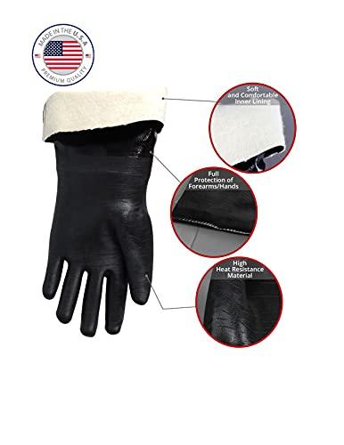 Artisan Griller BBQ, Smoker & Oven glove- Insulated Heat Resistant for Fryer & Kitchen. Great Barbecue Smoking Oyster Mitt–Turkey Fryer, Oil,Fire & Water resistant -(Size 10/XL – Black neoprene) - CookCave