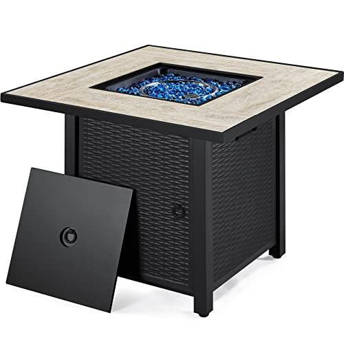 Yaheetech Propane Gas Fire Pit 30 Inch 50,000 BTU Square Gas Firepits with Ceramic Tabletop and Fire Glass, Multi-Function Outdoor Heating Fire Table for Garden/Patio/Courtyard/Party, Black - CookCave