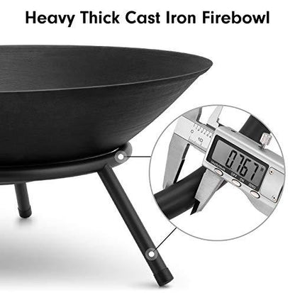 AMAGABELI GARDEN & HOME Fire Pit Outdoor Wood Burning Fire Bowl 22.6in with A Drain Hole Fireplace Extra Deep Large Round Outside Backyard Deck Camping Heavy Duty Metal Grate Rustproof - CookCave