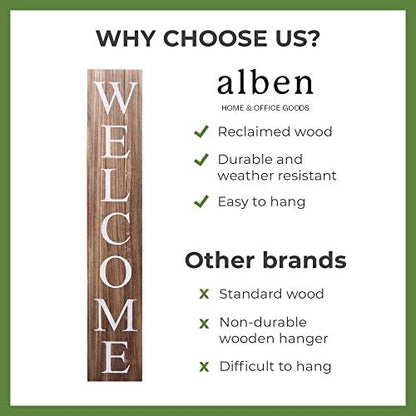 ALBEN Welcome Sign for Front Door Porch – 5 Feet Tall, Vertical Wooden Outdoor and Indoor Welcome Home Decor Sign Wall Decorations (Brown) - CookCave