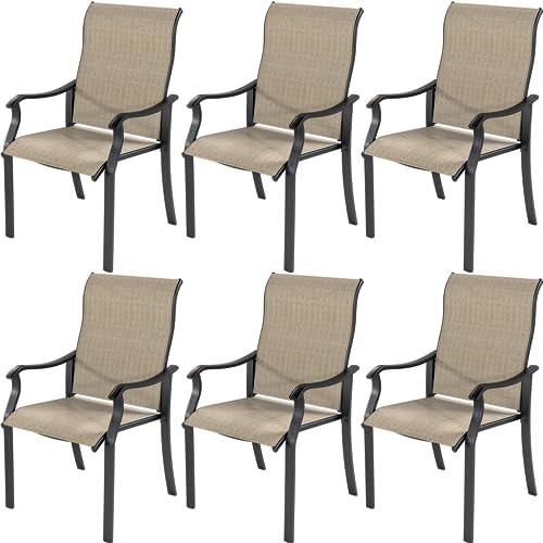 UDPATIO Patio Dining Chairs Set of 6, Outdoor Textilene Dining Chairs with High Back, Patio Furniture Chairs with Armrest, Metal Frame for Lawn Garden Backyard Deck, Brown - CookCave