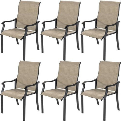 UDPATIO Patio Dining Chairs Set of 6, Outdoor Textilene Dining Chairs with High Back, Patio Furniture Chairs with Armrest, Metal Frame for Lawn Garden Backyard Deck, Brown - CookCave