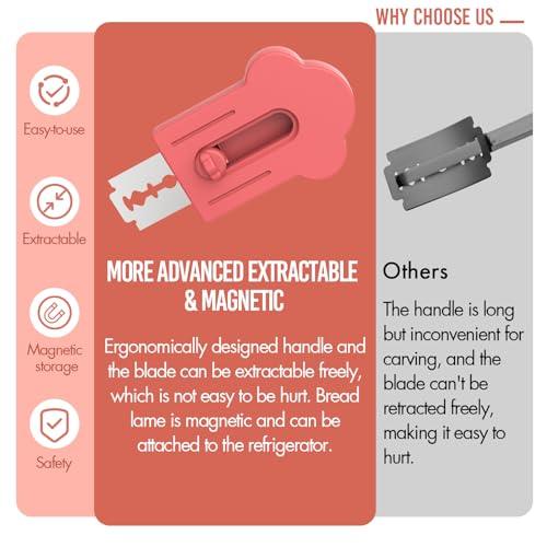 MEKER Bread Lame, Extractable Magnetic Dough Scoring Tool for Sourdough Bread Baking & Making, Includes Scoring Patterns Booklet and 10 Razor Blades, Red - CookCave