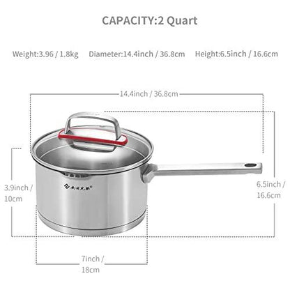 NANFANG BROTHERS Stainless Steel Saucepan with Glass Lid, Professional Sauce Pan Milk Pot with Cover, 316 Stainless Steel Composite Copper Cooking Pot, 2.5 Quart Kitchen Cookware Classic Silver - CookCave
