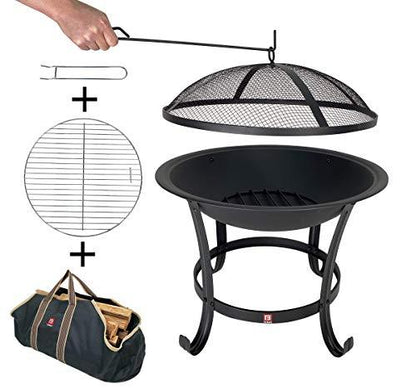 FireBeauty Fire Pit BBQ Grill Pit Bowl with Mesh Spark Screen Cover,Poker (Includes Tote Bag) - CookCave