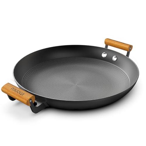 imarku Non Stick Frying Pan, 14 Inch Large Cast Iron Skillets, Cooking Paella Pan with Stay Cool Handle, Nonstick Grill Pan Compatible with All Cooktops - CookCave