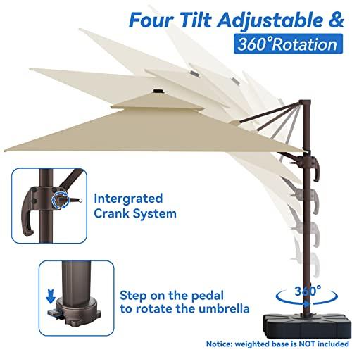 ZLACUIU 10x13FT Cantilever Outdoor Patio Umbrellas, Double Top Large Rectangle Umbrella, Heavy Duty 360° Rotation Offset Outdoor Sun Shade Umbrella for Garden Deck Pool Backyard Patio, Beige - CookCave