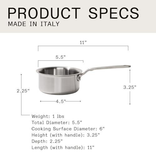 Made In Cookware - 3/4 Quart Stainless Steel Butter Warmer - 5 Ply Stainless Clad - Professional Cookware - Made in Italy - Induction Compatible - CookCave