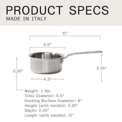 Made In Cookware - 3/4 Quart Stainless Steel Butter Warmer - 5 Ply Stainless Clad - Professional Cookware - Made in Italy - Induction Compatible - CookCave