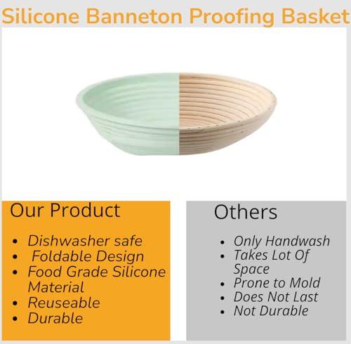 Unique Lot Silicone Bread Proofing Basket Set of 2, Banneton Sourdough Bread Baking Supplies, 9" Round & 10" Oval Sourdough Starter Kit,Collapsible Bread Bowls for Rising and Baking - CookCave