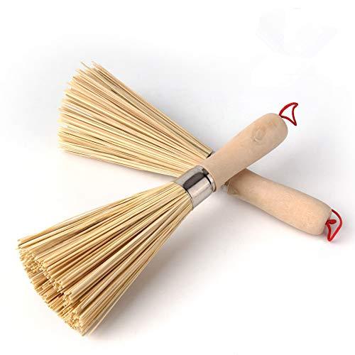 Sansheng 2 Pack Bamboo Wok Brush, Kitchen Cleaning Brush, Bamboo Kitchen pan Brush, FPR pan Handle Cleaning Brush, Bamboo pan Brush, Pot Brush, Pot Brush Cleaning - CookCave