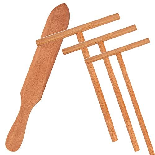 Crepe Spreader and Crepe Spatula Turner Set,Convenient Sizes to Fit Any Crepe Pan Maker - 100% Natural Wooden Crepe Spatula Set for Crepe Tools - CookCave