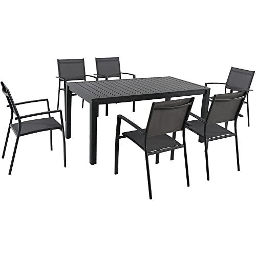 CAMBRIDGE Nova 7-Piece Outdoor Patio Dining Set with Stylish Aluminum Table and 6 Sling-Back Stackable Chairs with Premium, Weather-Resistant Framing, 7pc Slat, Grey - CookCave