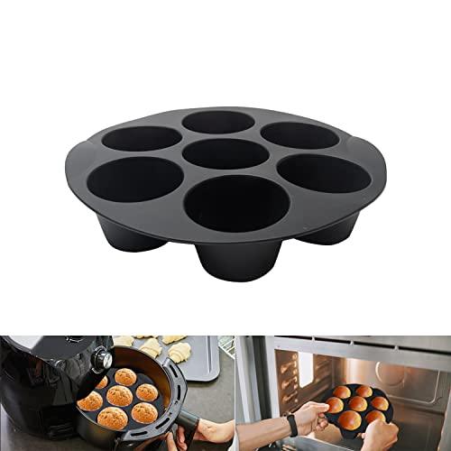 Silicone Muffin Cake Cups for Baking Muffin & Mini Cakes, 7 Cups Non-stick Egg Muffin Pan Cupcake Tin Tray Home DIY Round Dessert Baking Mould fits 3.5-5.8L Air Fryer (Black, 21cm/8inch) - CookCave