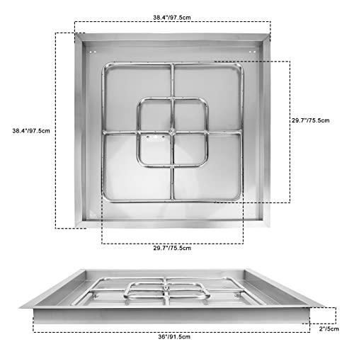 Onlyfire Stainless Steel Square Fire Pit Burner with Pan, 36 Inch DIY Outdoor Propane Firepit Fireplace for Backyard - CookCave