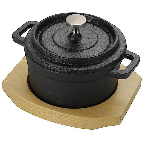 Gibson 93061.03 Campton 0.3 qt. Mini Round Cast Iron Casserole Dutch Oven with Lid & Wooden Base - CookCave