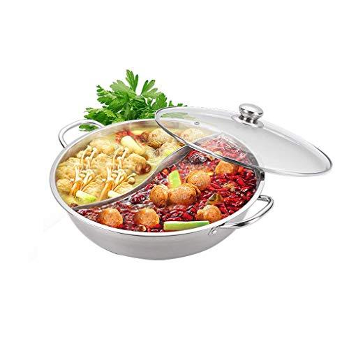 Yzakka Stainless Steel Shabu Shabu Hot Pot Pot with Divider for Induction Cooktop Gas Stove (30cm, With Cover) - CookCave