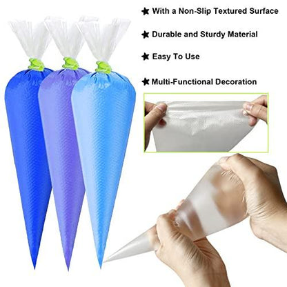 214 Pecies Disposable Piping Pastry Bags, 200Pcs Tipless Piping Bags for Royal Icing Cookies Frosting, Cake Decorating Supplies Kit with 10 Piping Bags Ties, 2 Bag Clips & 2 Scriber Needle(12inch) - CookCave