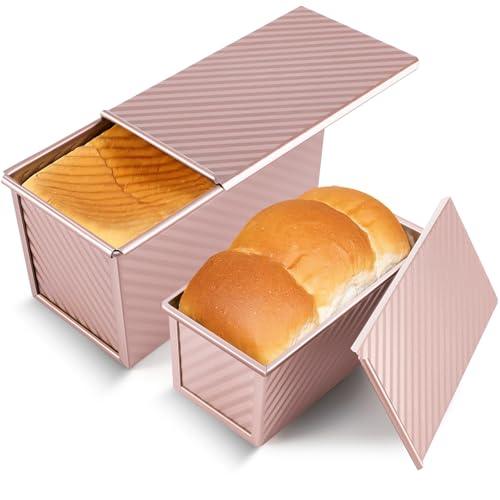 Pavsrmy 2 Pack Pullman Loaf Pan with Lid, Premium Non-Stick Sandwich Bread Loaf Pan with Lid, 1 lb/0.5 lb Dough Capacity, Carbon Steel Corrugated Bread Toast Box Mold with Cover for Baking, Bakeware - CookCave