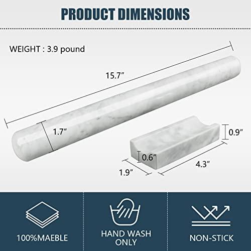 HESHIBI Marble Rolling Pin with Stand, 15.7" White Stone French Heavy Polished Non Stick Cookie Pizza Pastry Dough Baker Roller for Kitchen Baking - CookCave