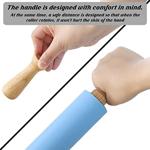 HONGLIDA 15-inch Silicone Rolling Pin for Baking, Stainless Steel Roller, Non-stick Surface and Comfortable Wood Handles - CookCave