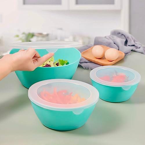 Wehome Mixing Bowls with Lids Set，Plastic Mixing Bowls for Kitchen Preparing，Serving and Storing，Set of 3-Includes 3 Bowls and 3 Lids，BPA-FREE Neat Nesting Bowls with Sealing Lids (Aqua) - CookCave