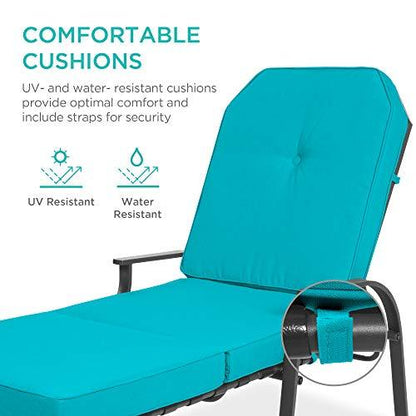Best Choice Products Adjustable Outdoor Steel Patio Chaise Lounge Chair Furniture for Patio, Poolside w/ 5 Positions, UV-Resistant Cushions - Dark Gray/Teal - CookCave